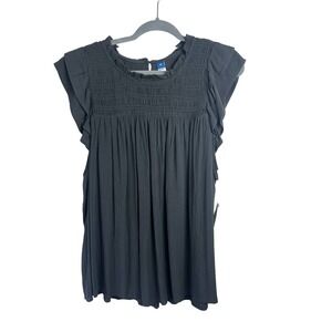 Old Navy Gray Flutter Sleeve‎ Pintuck Blouse Size 3X Plus Crinkle Material NEW